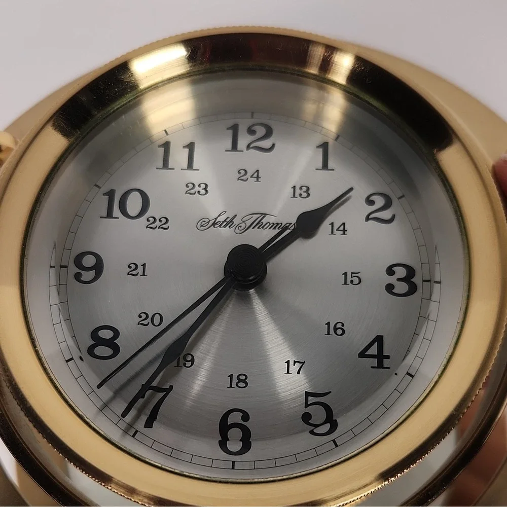 Vintage Seth Thomas Brass Gimbal Schooner Desk Clock Model 1044 - WORKING!
